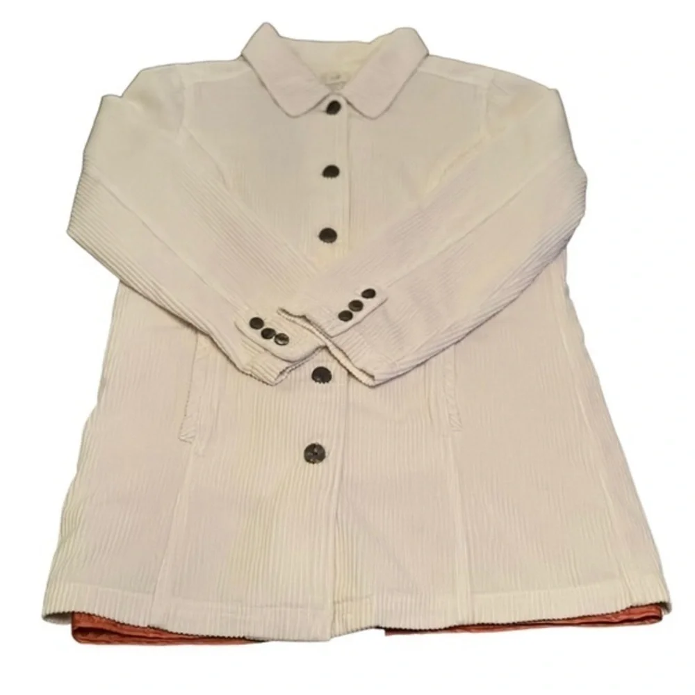 J. Jill Cream Button Up Corduroy Jacket w. Removable Quilted Orange Lining Small - Picture 5 of 14